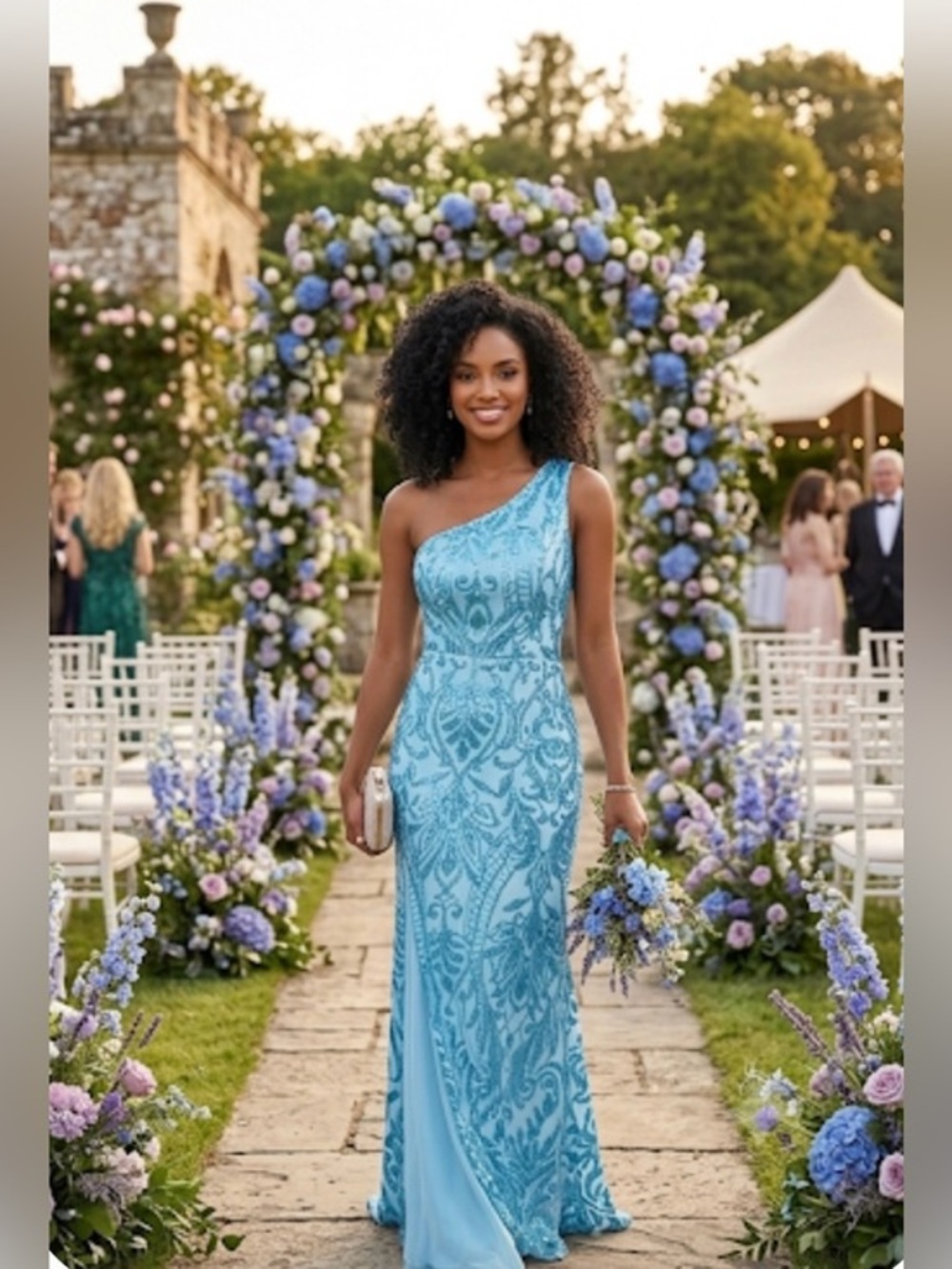 Formal Sequin Blue Maxi Dress NWT Size 6